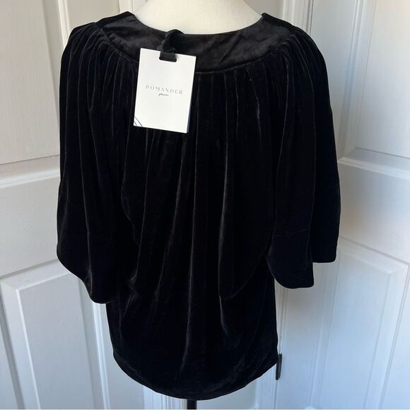 NWT Pomander Place Black Velvet Finley Flutter Sleeve Top Small - Picture 4 of 6